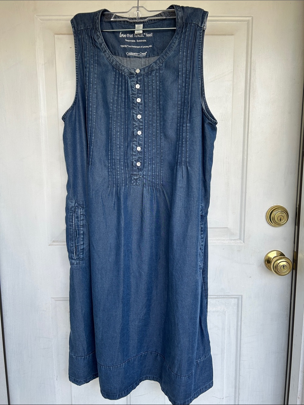 NWT Coldwater Creek Dark Blue Tencel Pintuck sleeveless midi dress in XL
